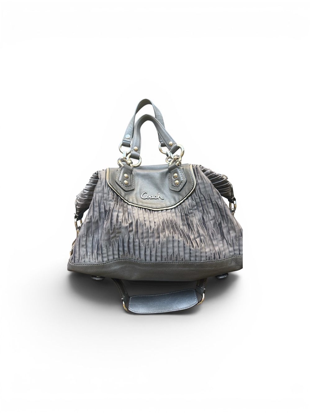 Coach Gray Pleated Leather Crossbody Satchel - Coach